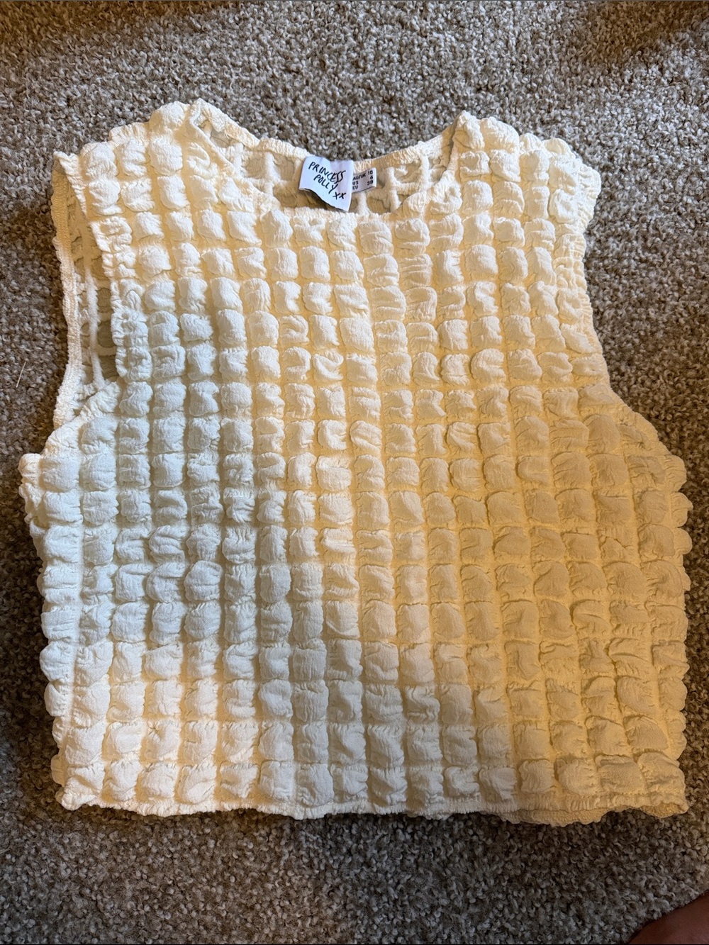 Princess Polly Cream Textured Cropped Tank